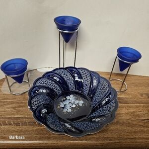 Vintage Europa SIM Porcelain Cobalt Blue & White Reticulated Handpainted Dish